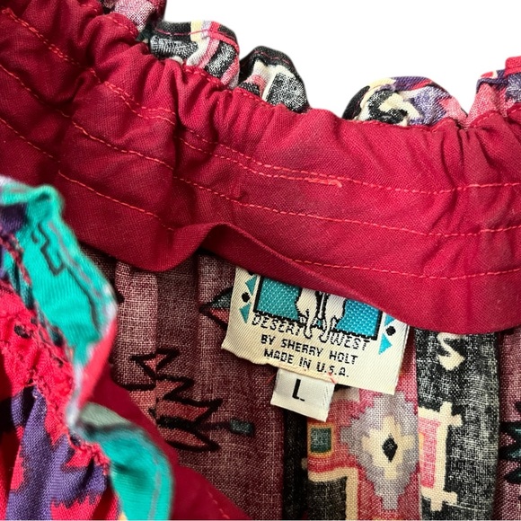 Desert West Sherry Holt Vintage Western Cotton Tiered Dress Red Print Size Large - Picture 16 of 16